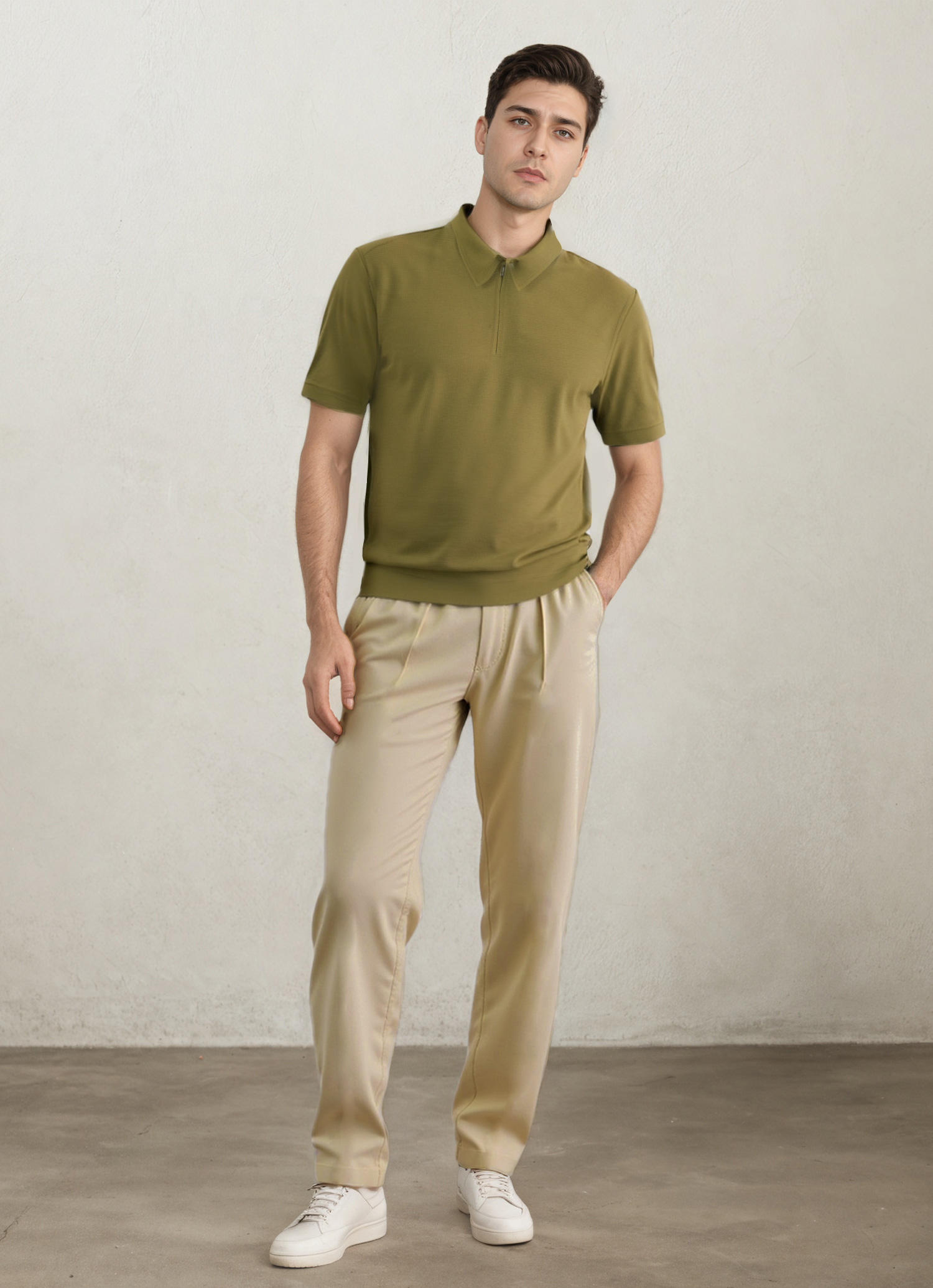 Waffle Zip-Collar Polo-Penrtair