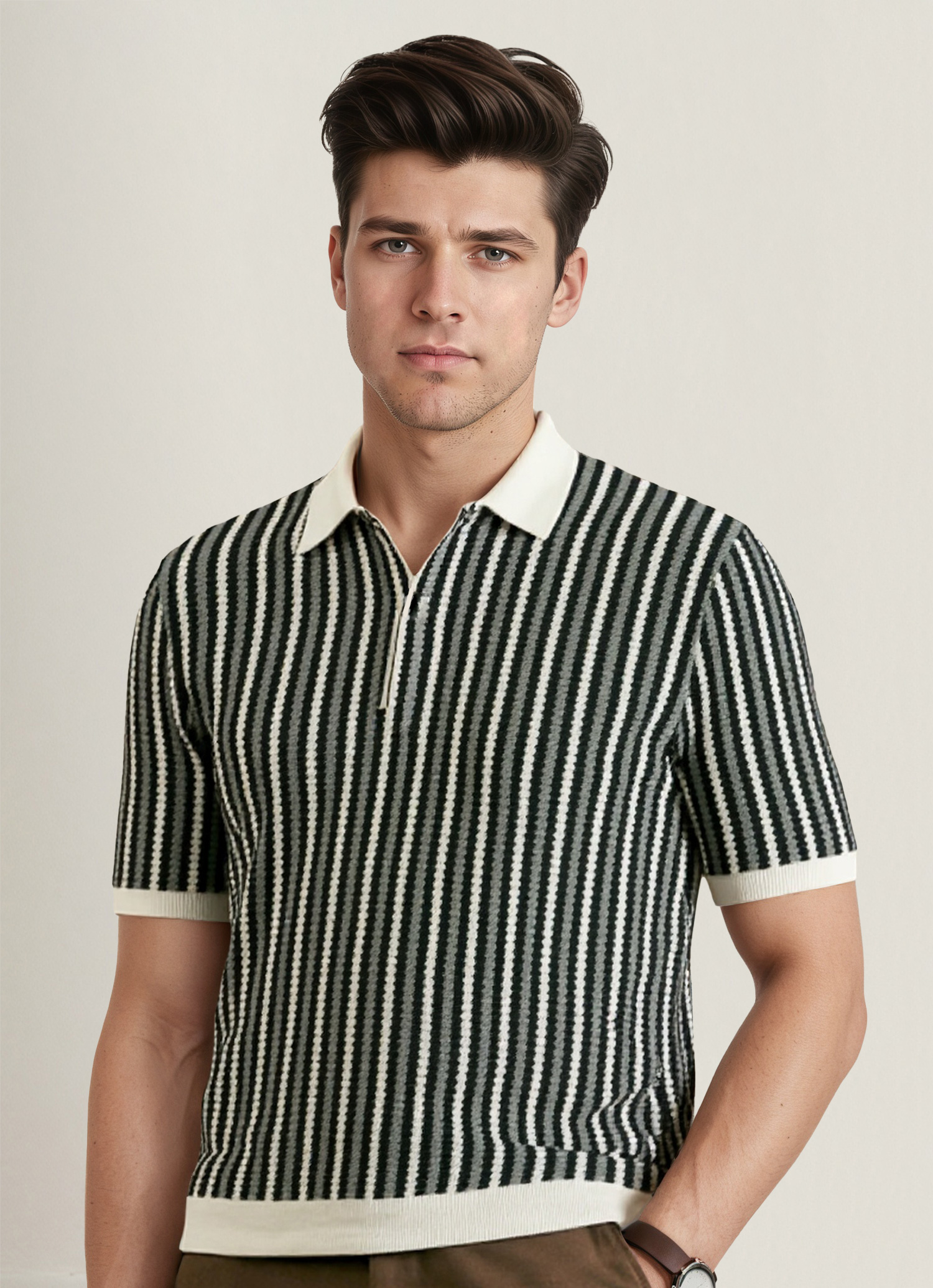 Retro Stripe Knit Polo
