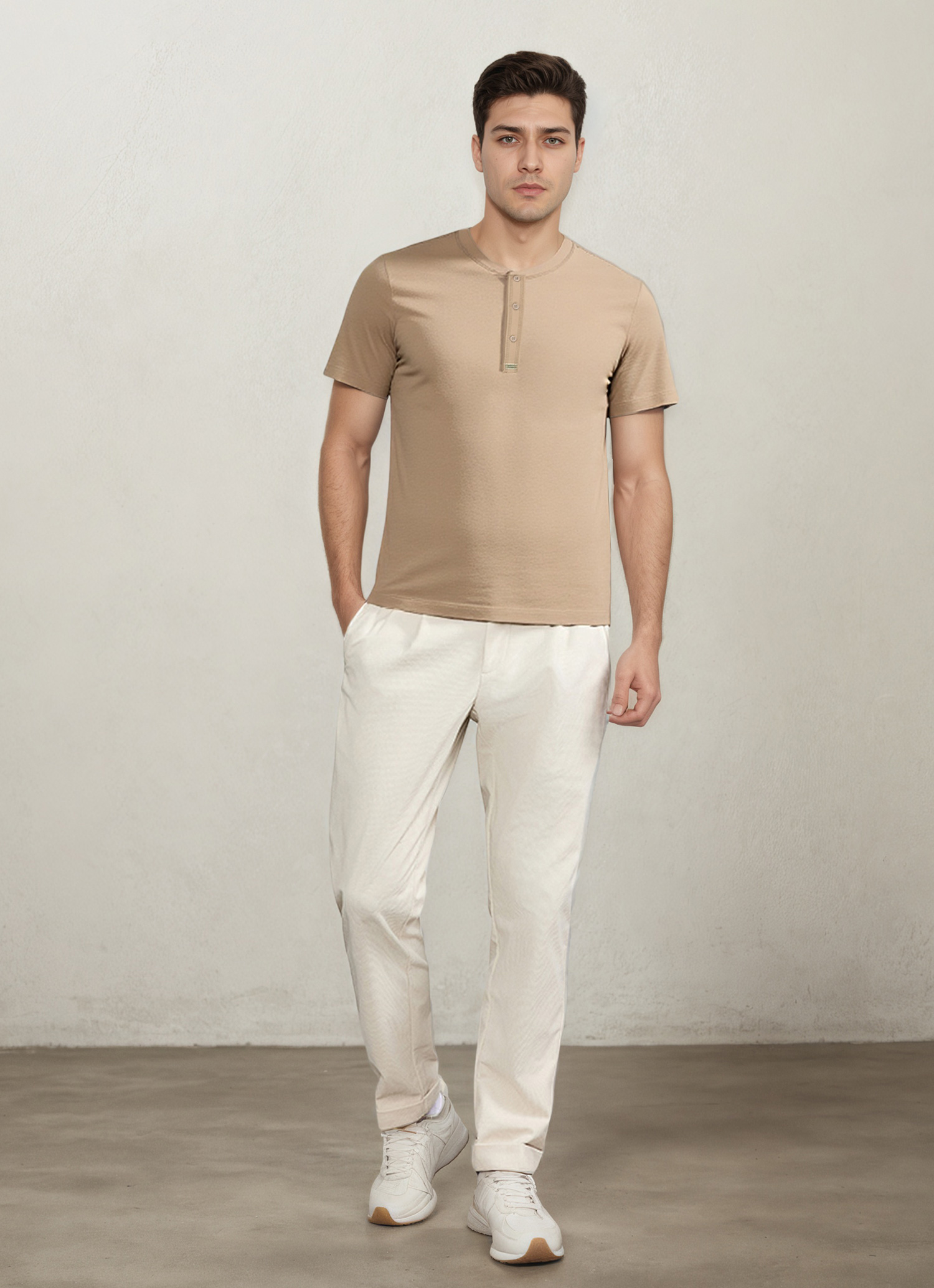 Buttoned Crewneck Tee-Penrtair