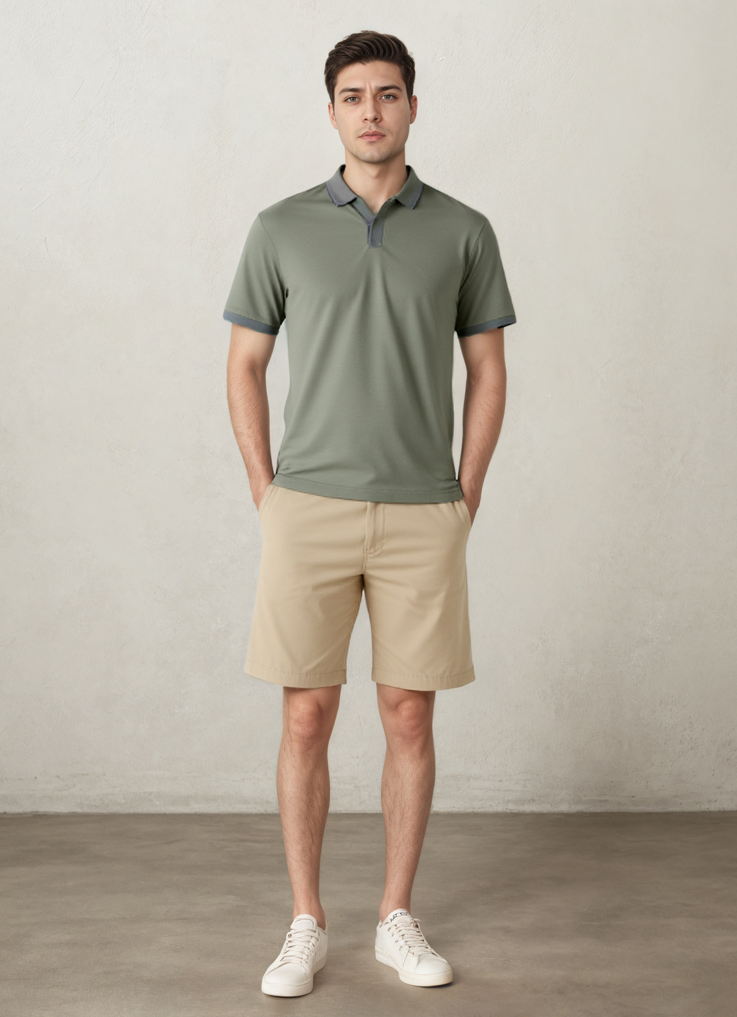 Contrast Trim V-Neck Polo-Penrtair