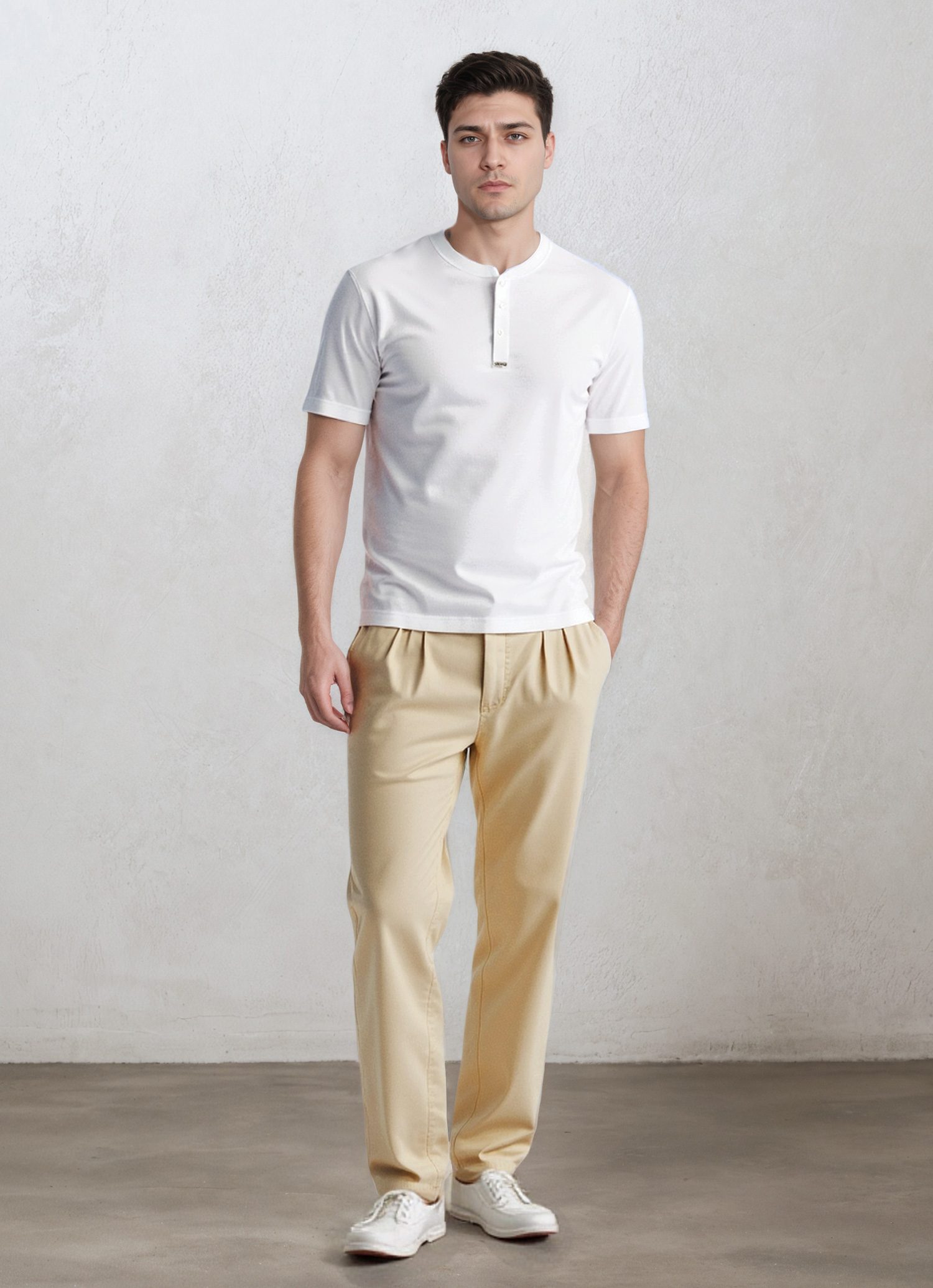 Relaxed Pleated Cotton Trousers-Penrtair