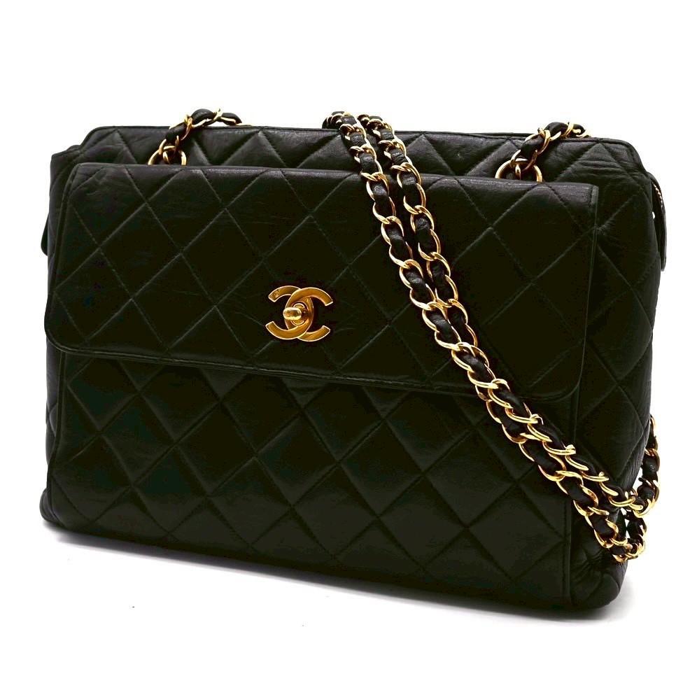Chanel chain shoulder bag, turnlock, black lambskin