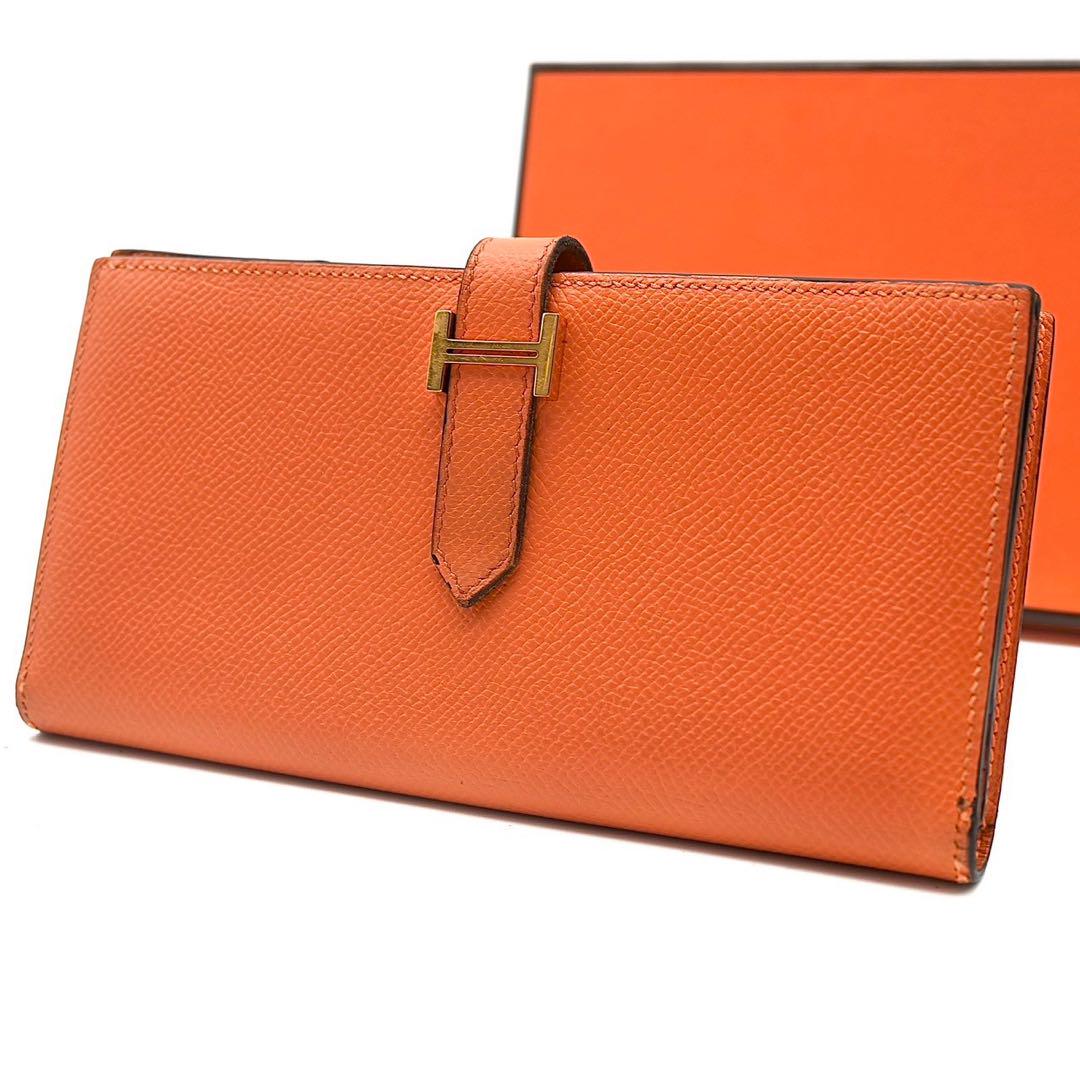 Hermes Bearn Soufflet Veau Epsom Orange Bi-fold Wallet Bearn