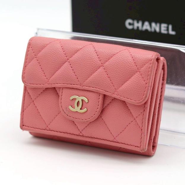 Chanel Small Flap Wallet Caviar Skin Pink Tri-fold Wallet