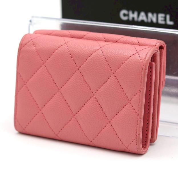 Chanel Small Flap Wallet Caviar Skin Pink Tri-fold Wallet