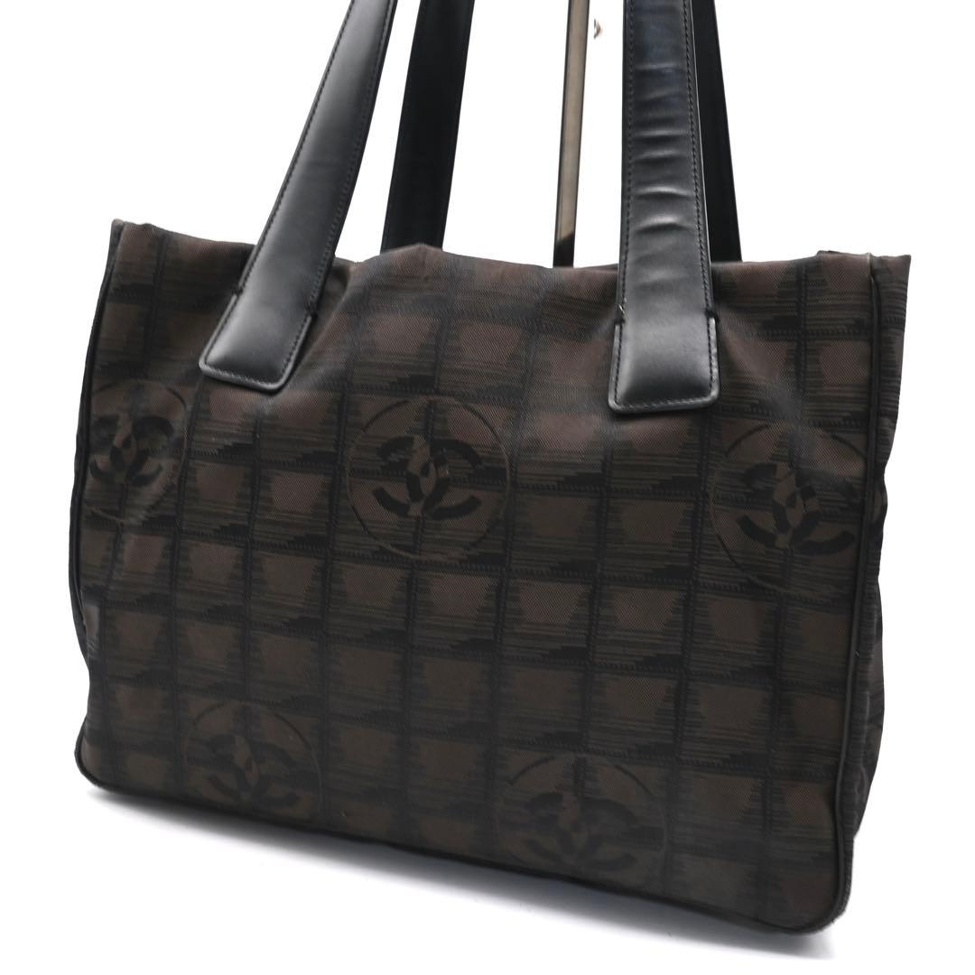 Chanel New Travel Line Tote Bag PM Black Nylon Brown