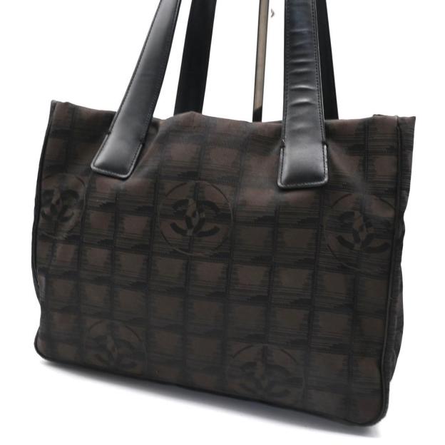 Chanel New Travel Line Tote Bag PM Black Nylon Brown