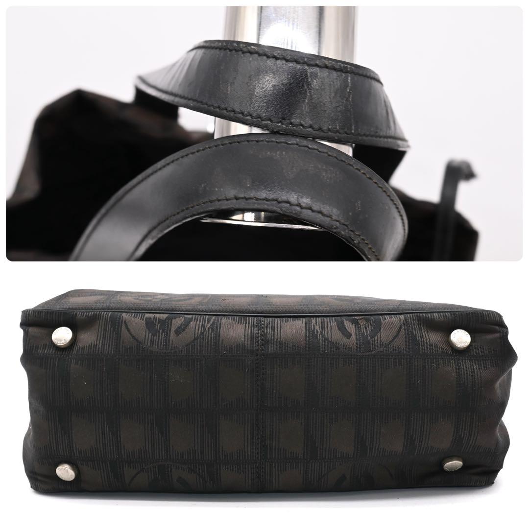 Chanel New Travel Line Tote Bag PM Black Nylon Brown