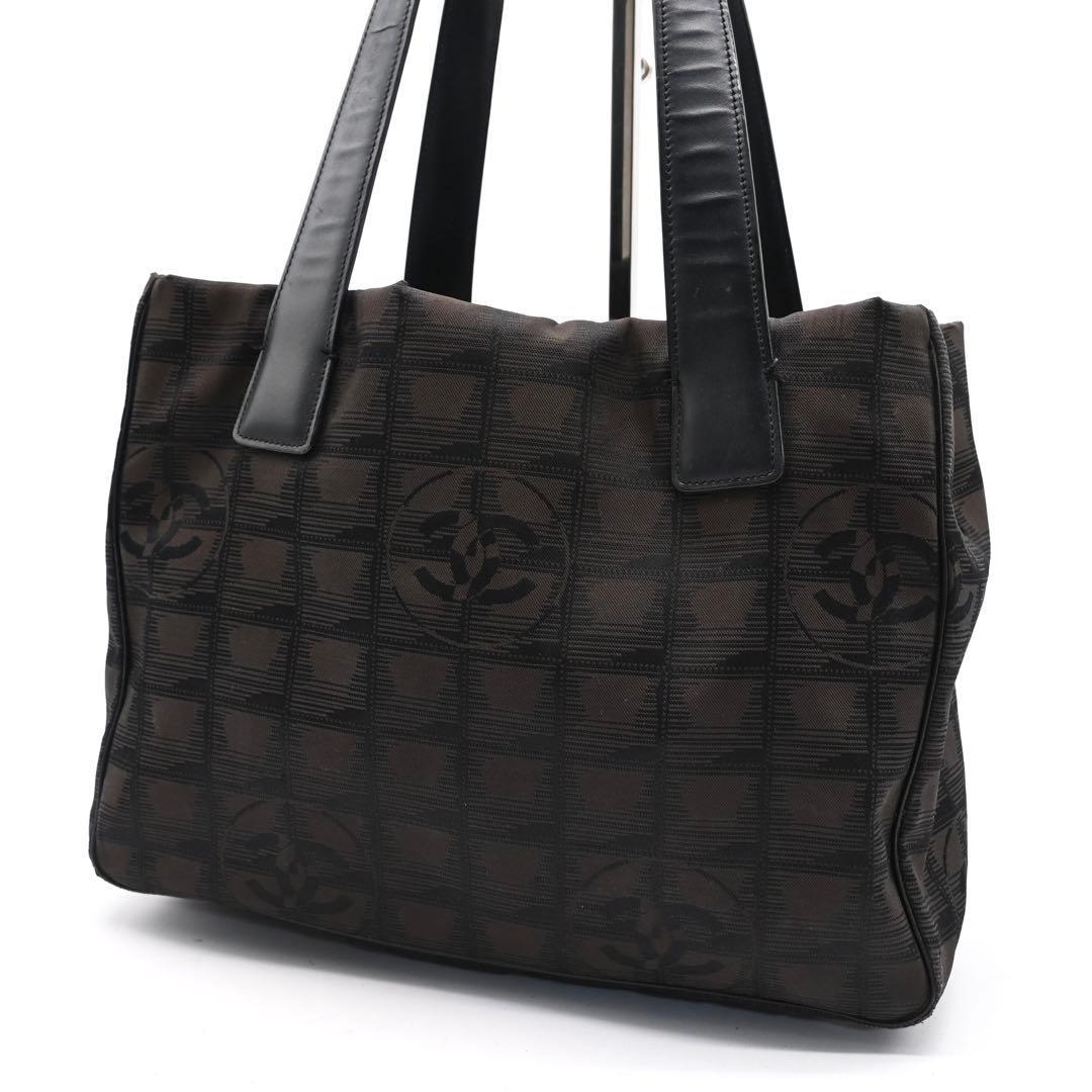 Chanel New Travel Line Tote Bag PM Black Nylon Brown
