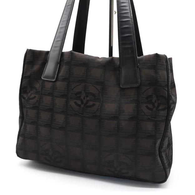 Chanel New Travel Line Tote Bag PM Black Nylon Brown