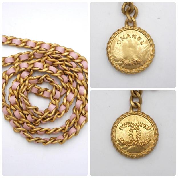 Chanel Chain Shoulder Bag Pink Calfskin Pouch Matelasse Gold