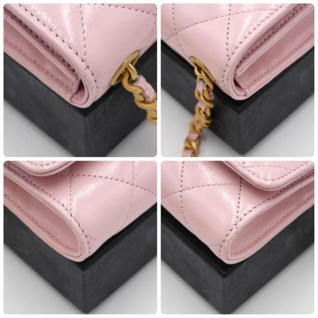 Chanel Chain Shoulder Bag Pink Calfskin Pouch Matelasse Gold