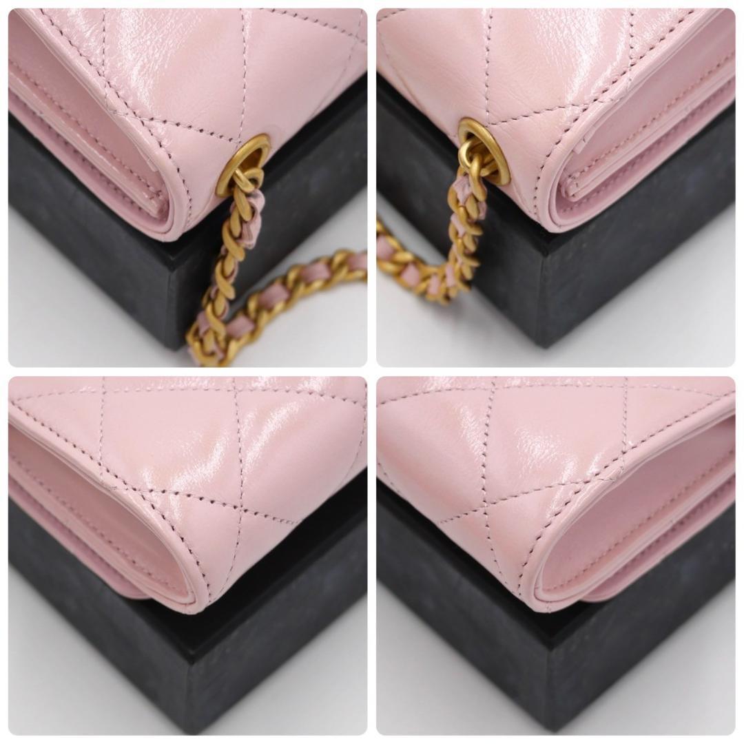 Chanel Chain Shoulder Bag Pink Calfskin Pouch Matelasse Gold