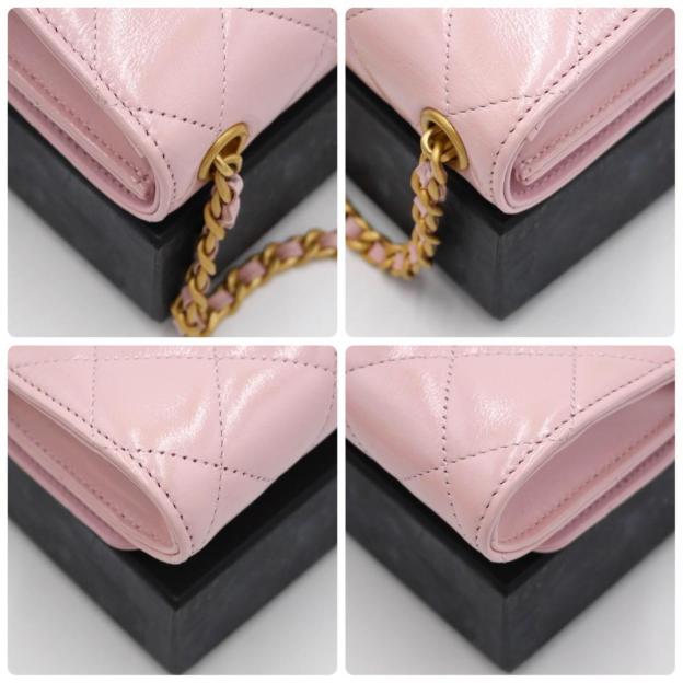 Chanel Chain Shoulder Bag Pink Calfskin Pouch Matelasse Gold