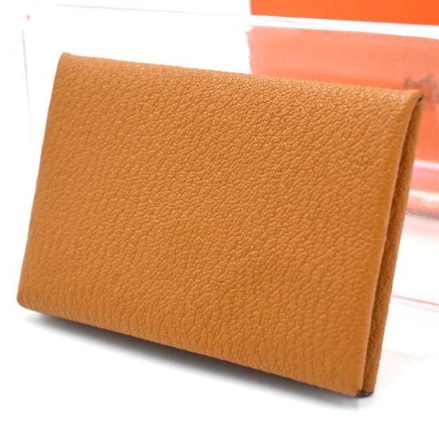 [Rare color] Hermes Calvi Chevre coin case gold brown