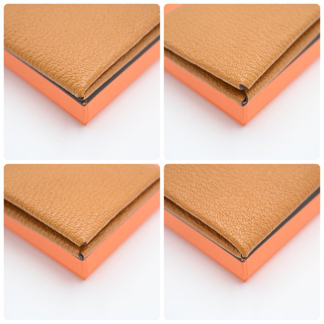 [Rare color] Hermes Calvi Chevre coin case gold brown