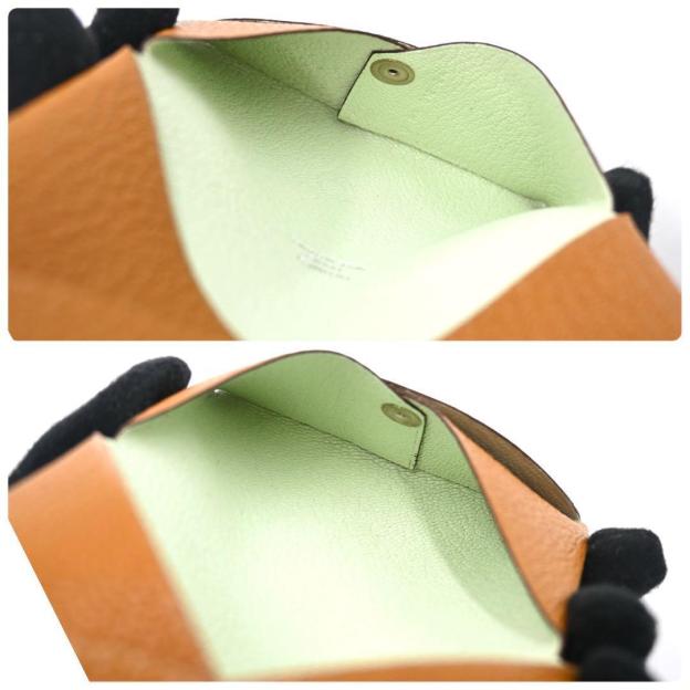 [Rare color] Hermes Calvi Chevre coin case gold brown
