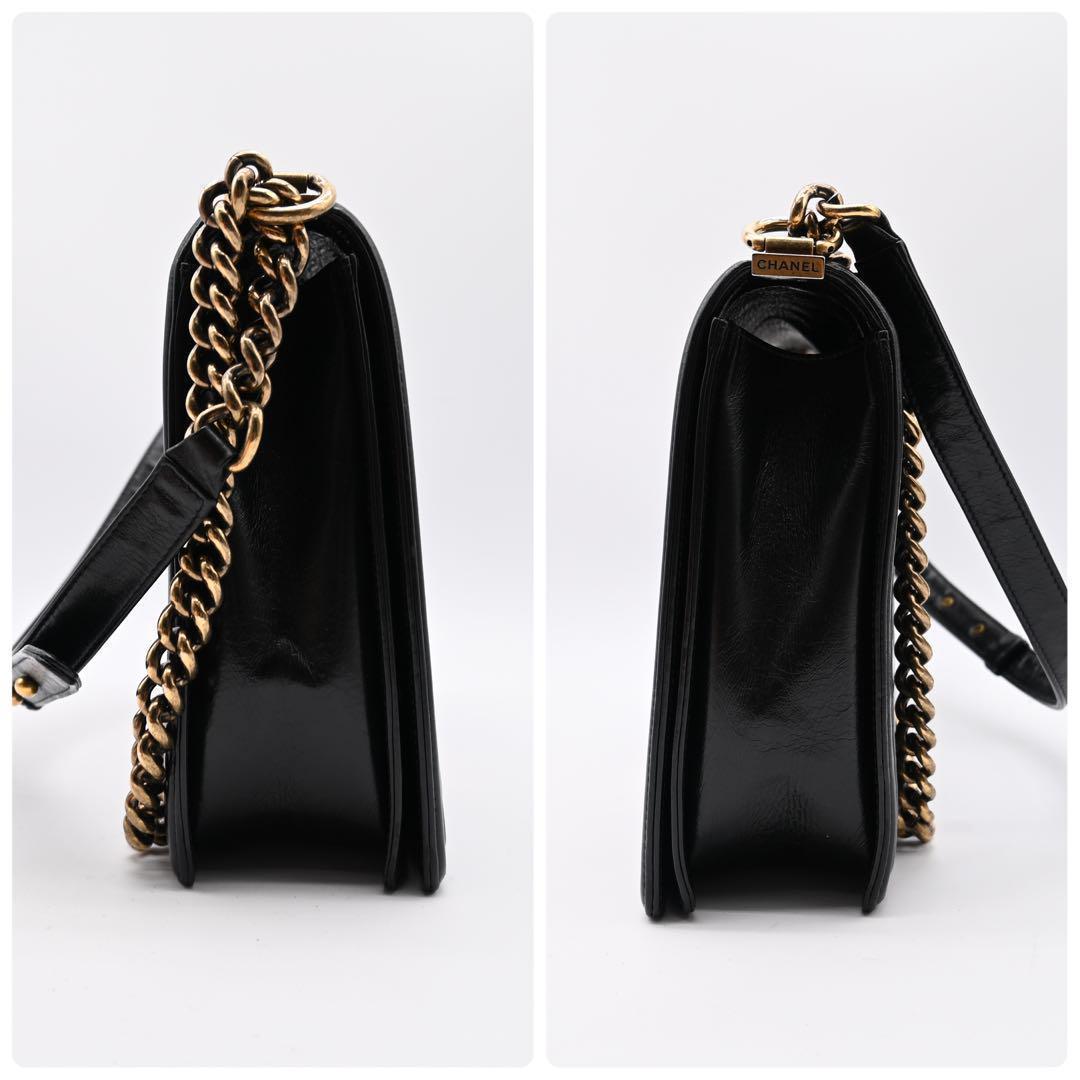 CHANEL Boy Chanel calfskin black and gold shoulder bag