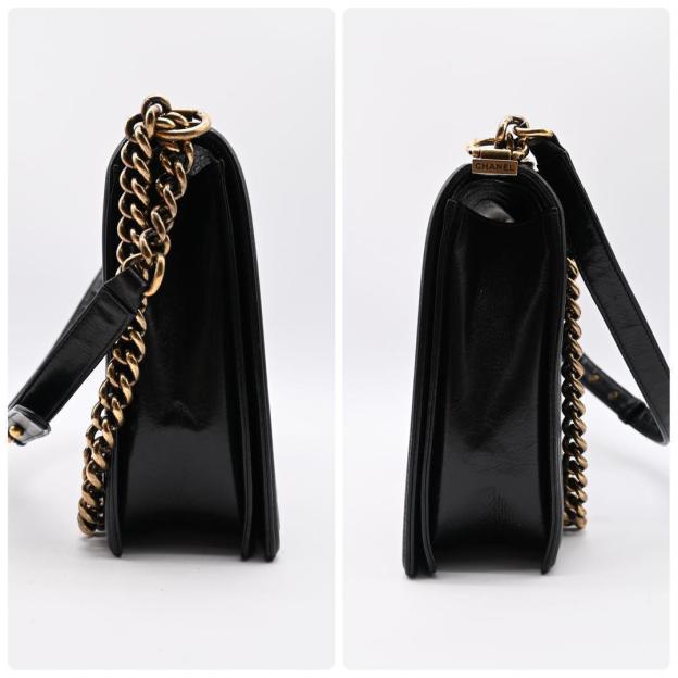 CHANEL Boy Chanel calfskin black and gold shoulder bag