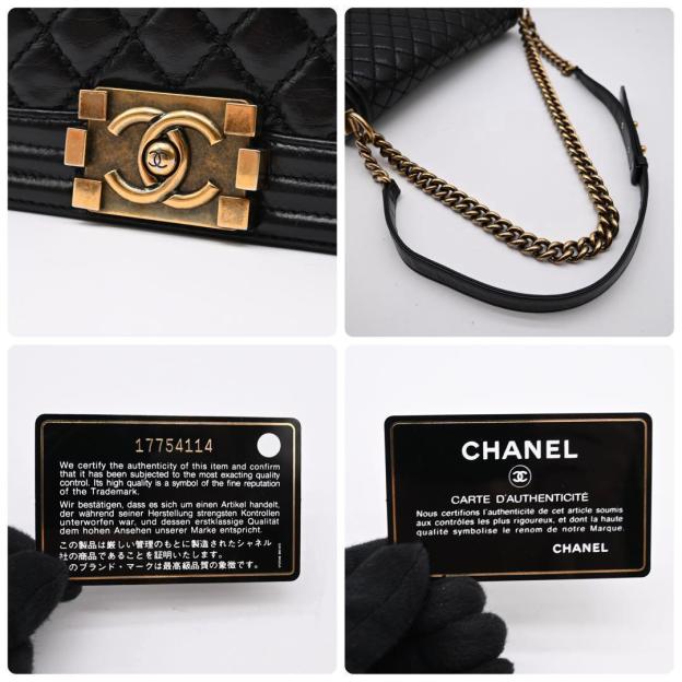 CHANEL Boy Chanel calfskin black and gold shoulder bag