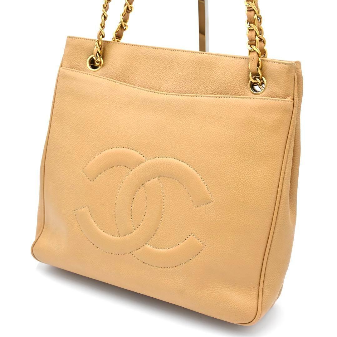 CHANEL Caviar Skin Shoulder Bag Beige Turnlock CHANEL