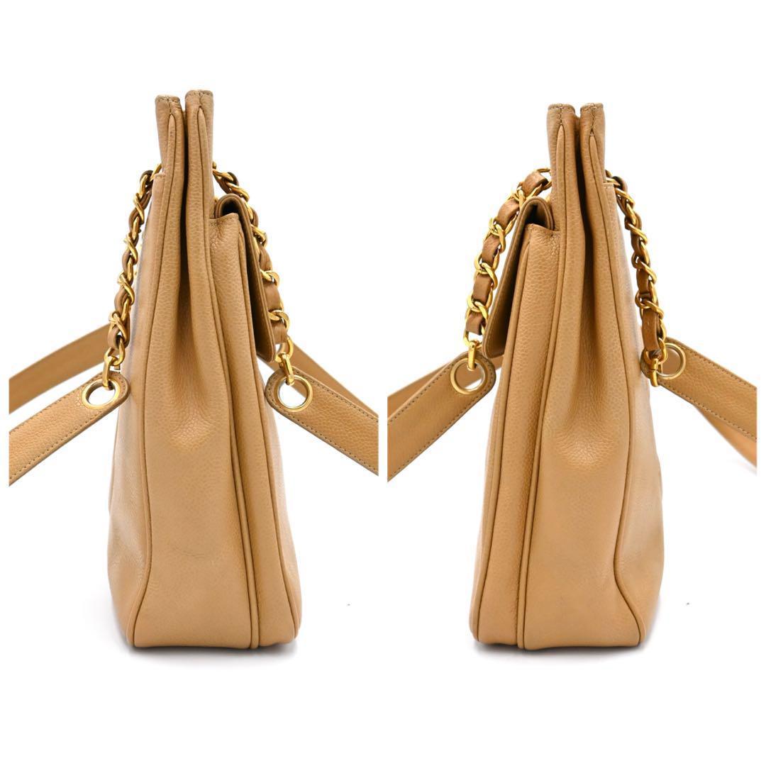 CHANEL Caviar Skin Shoulder Bag Beige Turnlock CHANEL