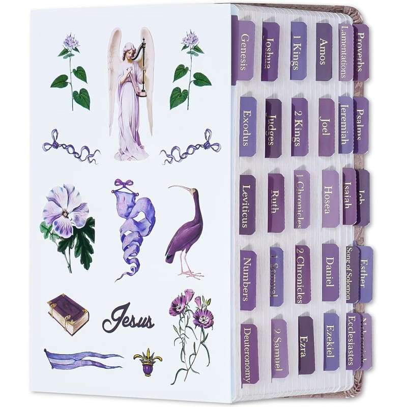 Lavender Gold Foil Bible Tabs for Women – Purple Index Tabs on Glossy Coated Paper