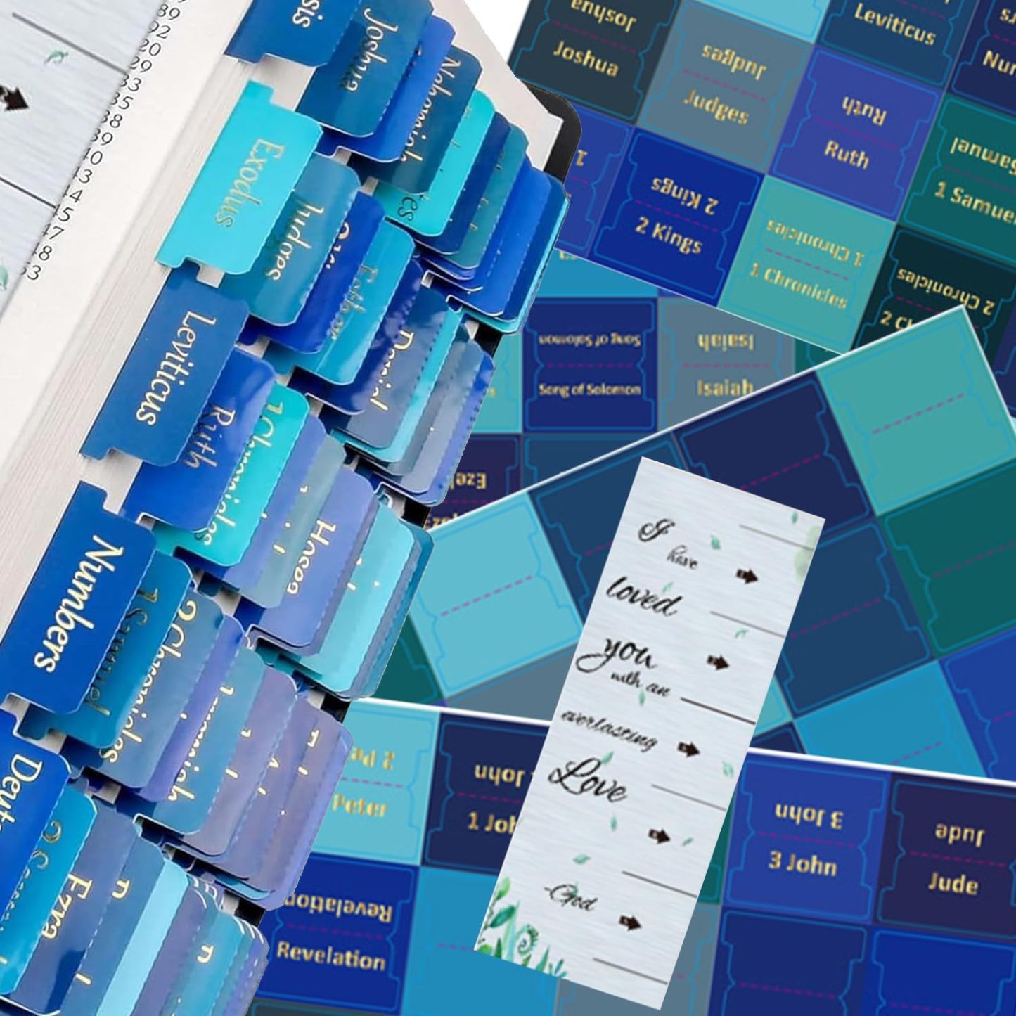 Gold Stamp Bible Tabs Set | Color - Printed Glasine Tabs for Old & New Testament Study