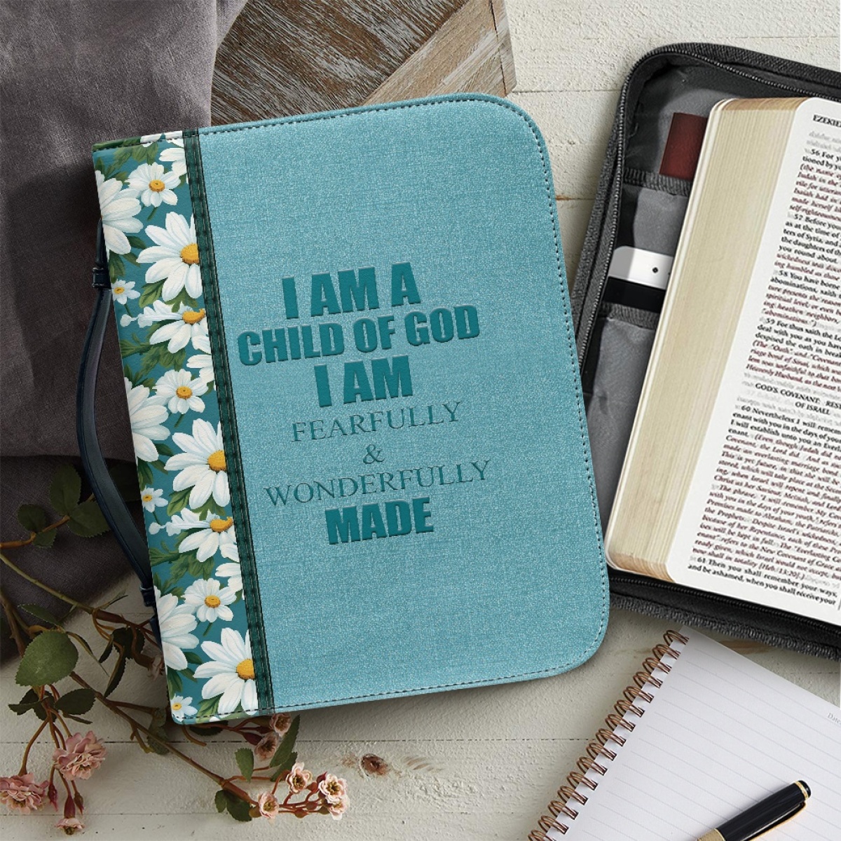 Custom Leather Bible Cover for Women - Engraved "I Am a Child of God" | Soft Pastel Design & Divine Assurance