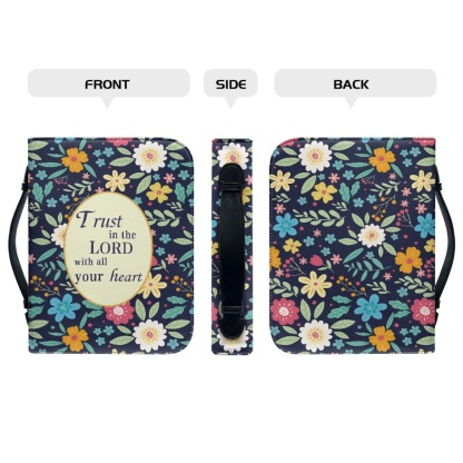 Leather Floral Bible Cover for Women - Engraved Trust in the Lord with All Your Heart (Proverbs 3:5)