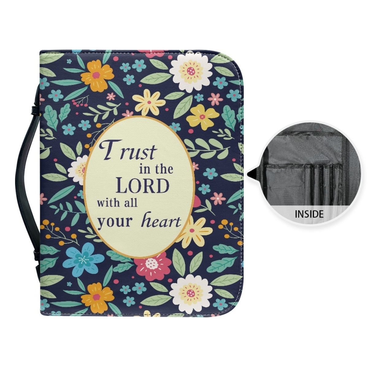 Leather Floral Bible Cover for Women - Engraved Trust in the Lord with All Your Heart (Proverbs 3:5)