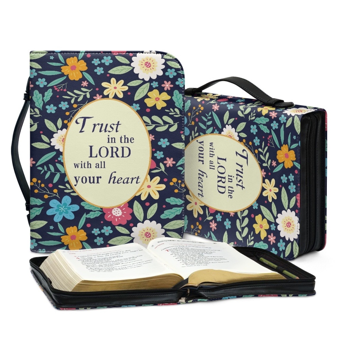 Leather Floral Bible Cover for Women - Engraved Trust in the Lord with All Your Heart (Proverbs 3:5)