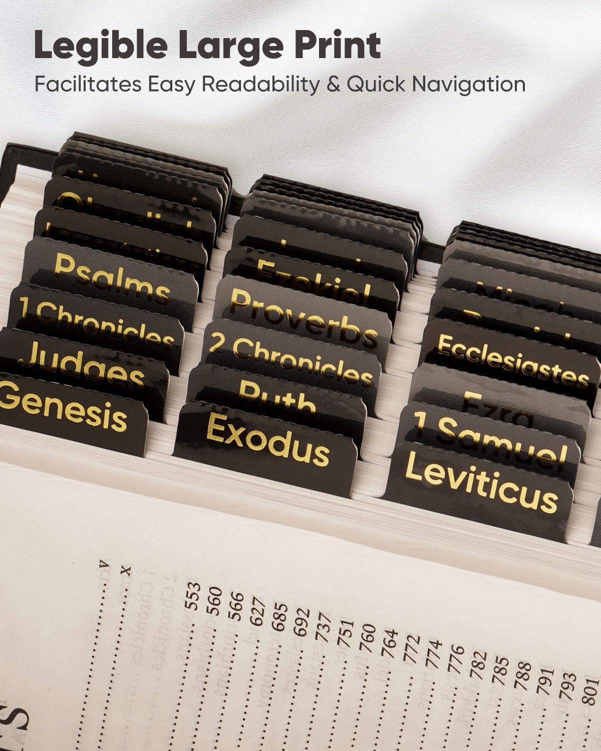 Gliding Retro Bible Tabs Set – 75 Large Print Tabs & Bookmark for Men & Women