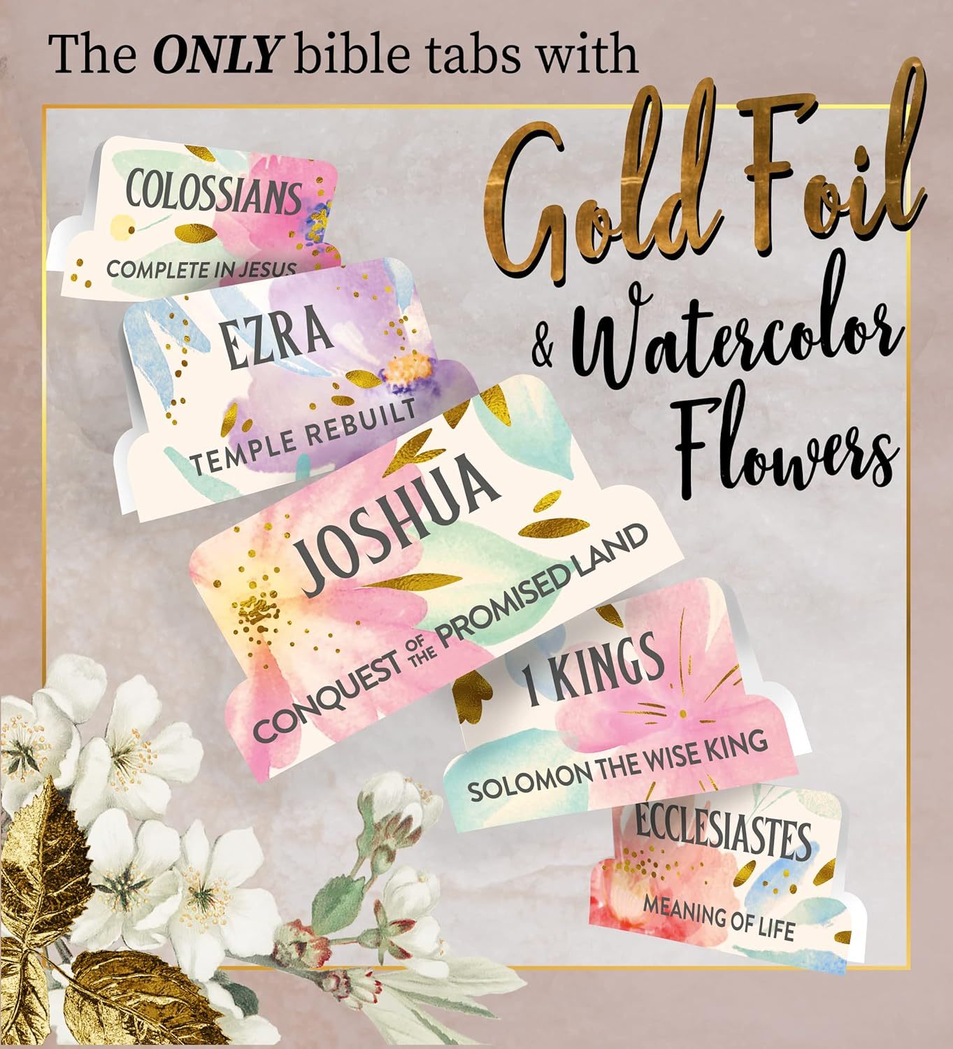 Gold Floral Bible Tabs for Women –  Large Print Bibles – 66 Peel-and-Stick Bible Index Tabs