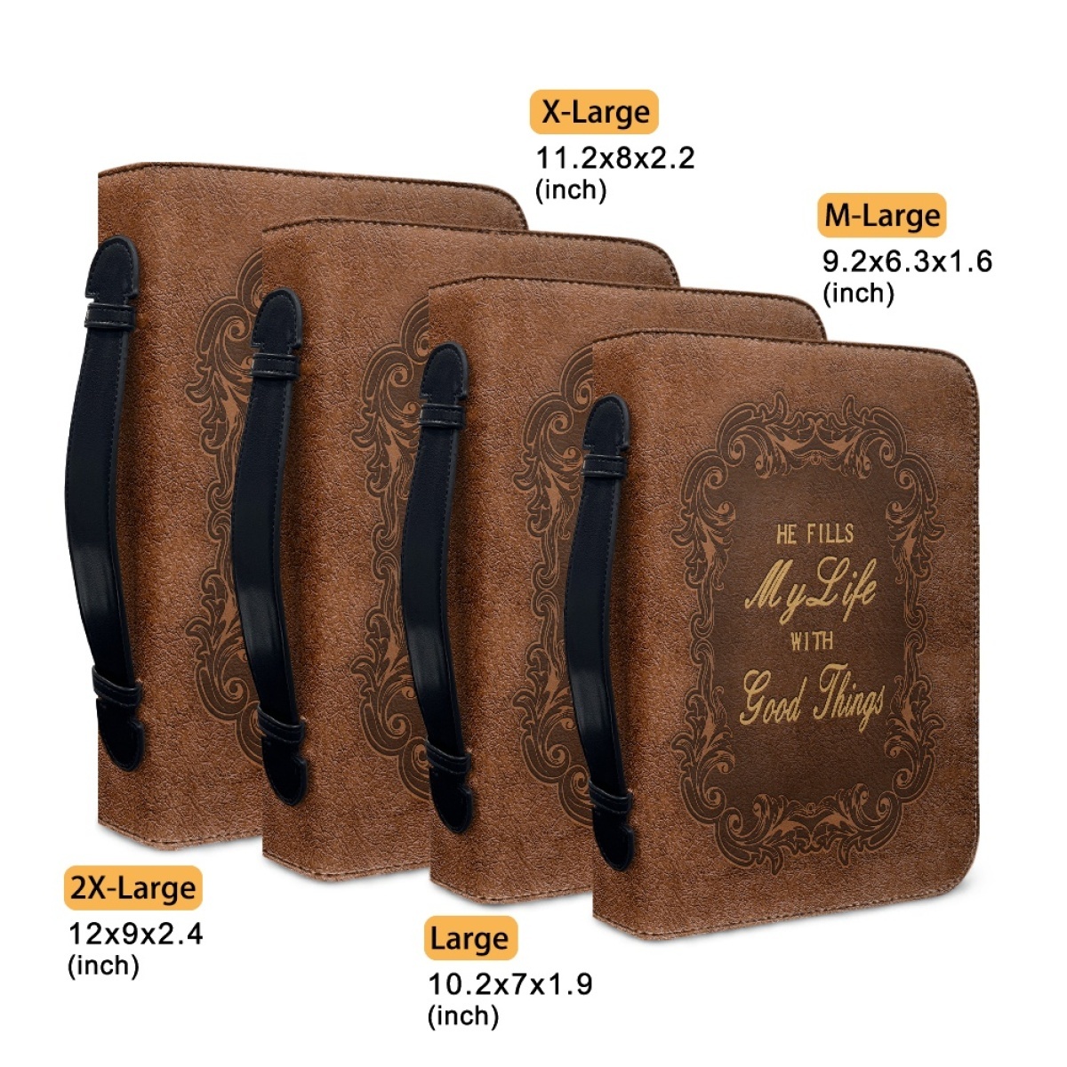X Large Leather Bible Cover - Engraved He Fills My Life with Good Things (Psalm 103:5)