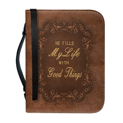 X Large Leather Bible Cover - Engraved He Fills My Life with Good Things (Psalm 103:5)