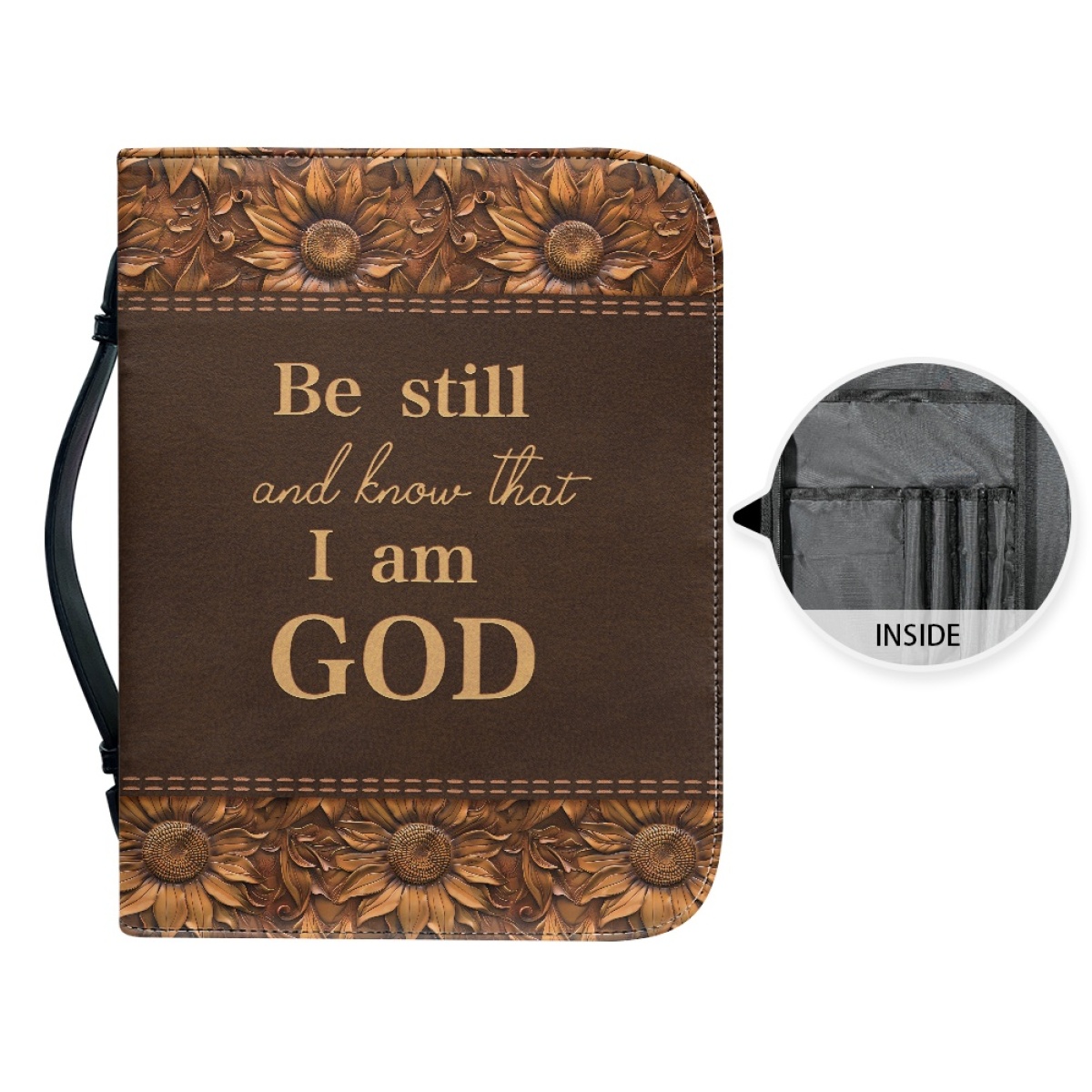 Large Personalized Bible Cover - Engraved Be Still and Know That I Am God (Psalm 46:10)