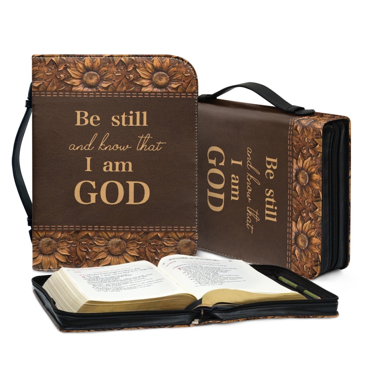 Large Personalized Bible Cover - Engraved Be Still and Know That I Am God (Psalm 46:10)