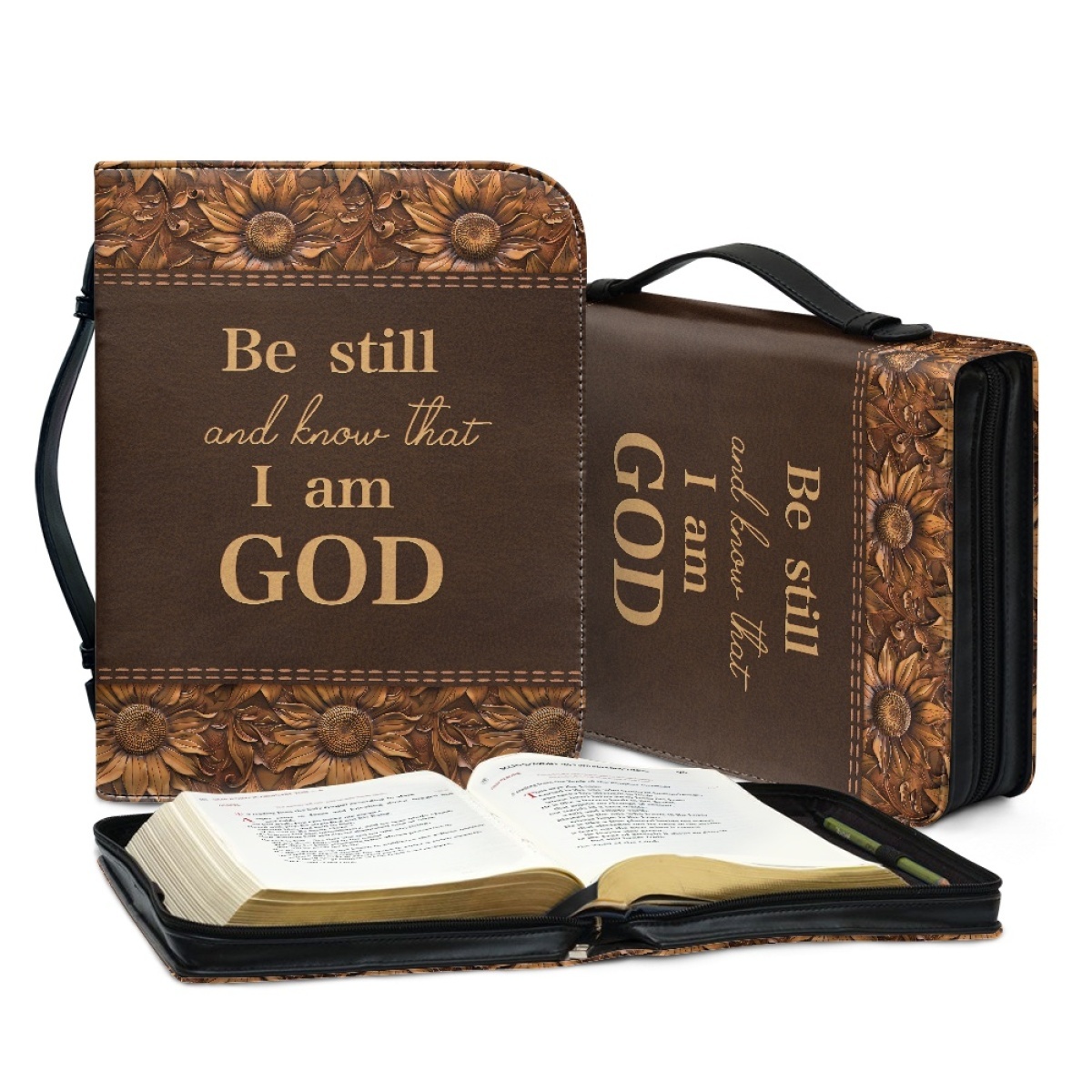 Large Personalized Bible Cover - Engraved Be Still and Know That I Am God (Psalm 46:10)