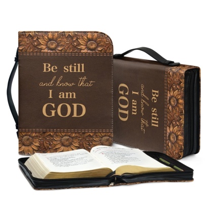 Large Personalized Bible Cover - Engraved Be Still and Know That I Am God (Psalm 46:10)