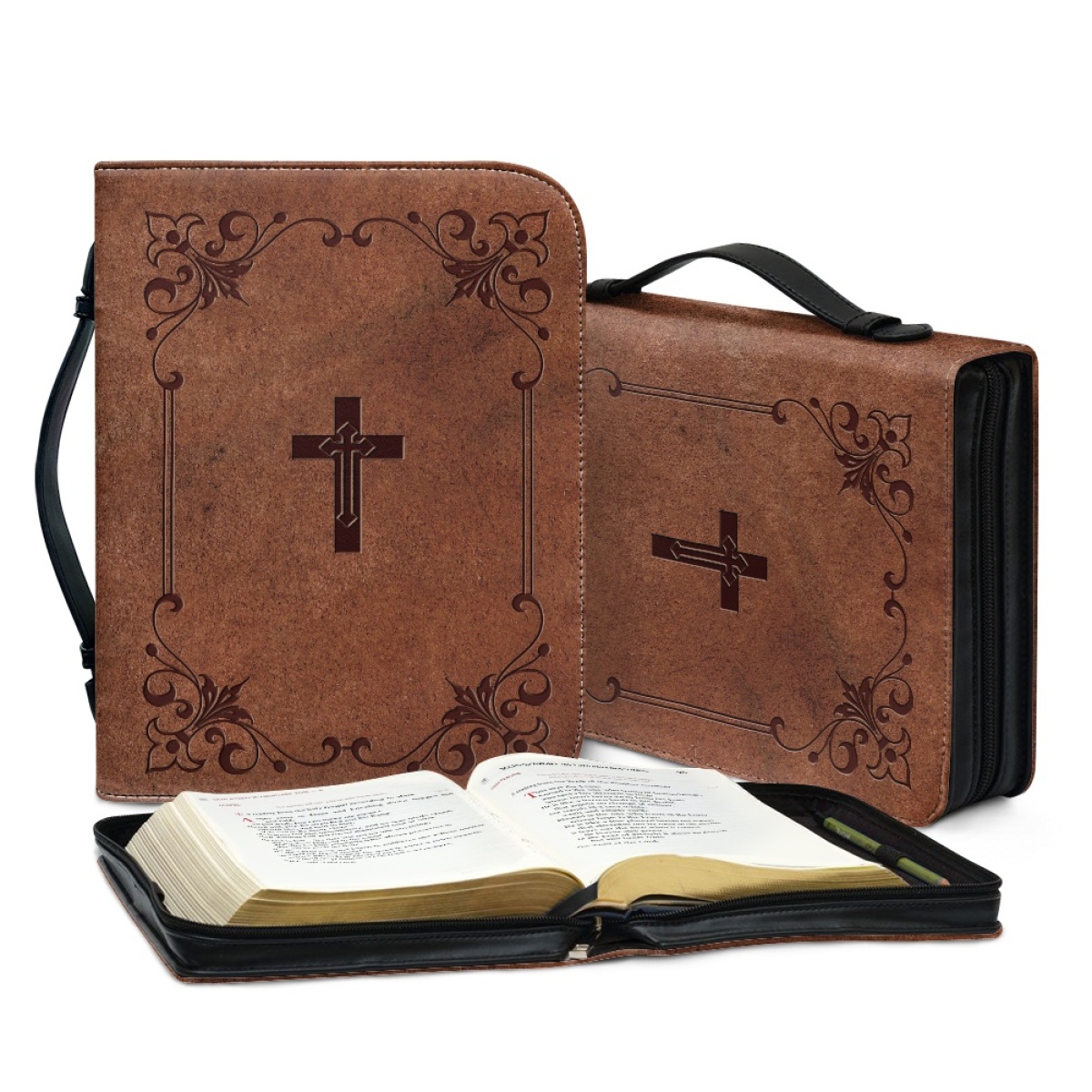 Custom Leather Bible Cover for Men - Embossed Cross Design | Rugged Faith & Timeless Symbolism