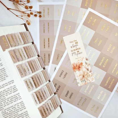 Khaki Embossed Letter Bible Index Tabs, Label Stickers for Book Classification, 6 Sheets/Set