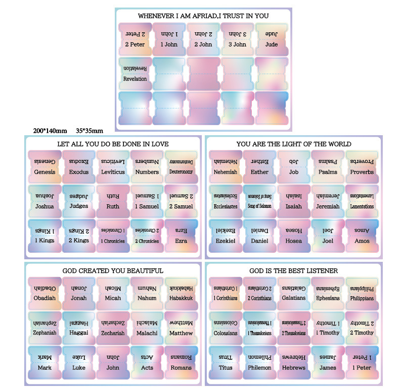 Bible Index Tabs, Rainbow Gradient Waterproof Label Stickers - 5 Sheets/Set