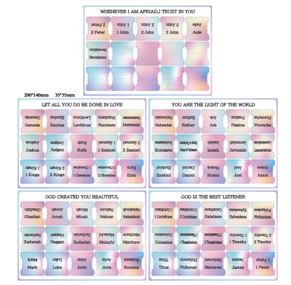 Bible Index Tabs, Rainbow Gradient Waterproof Label Stickers - 5 Sheets/Set