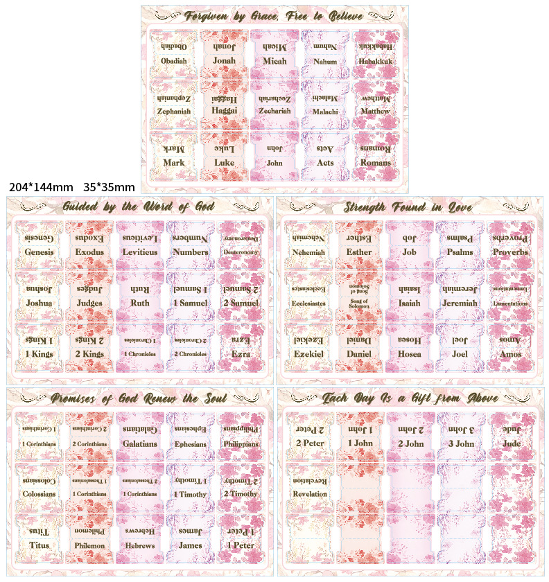 Pink Flower Bible Index Tabs, Waterproof Label Stickers - 5 Sheets/Set