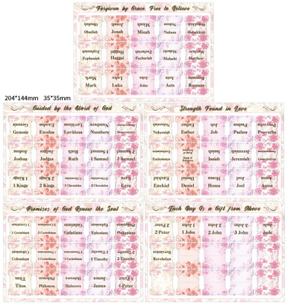 Pink Flower Bible Index Tabs, Waterproof Label Stickers - 5 Sheets/Set