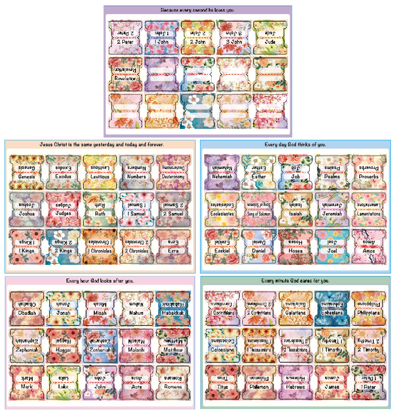 Floral Bible Index Tabs, Waterproof Label Stickers - 5 Sheets/Set