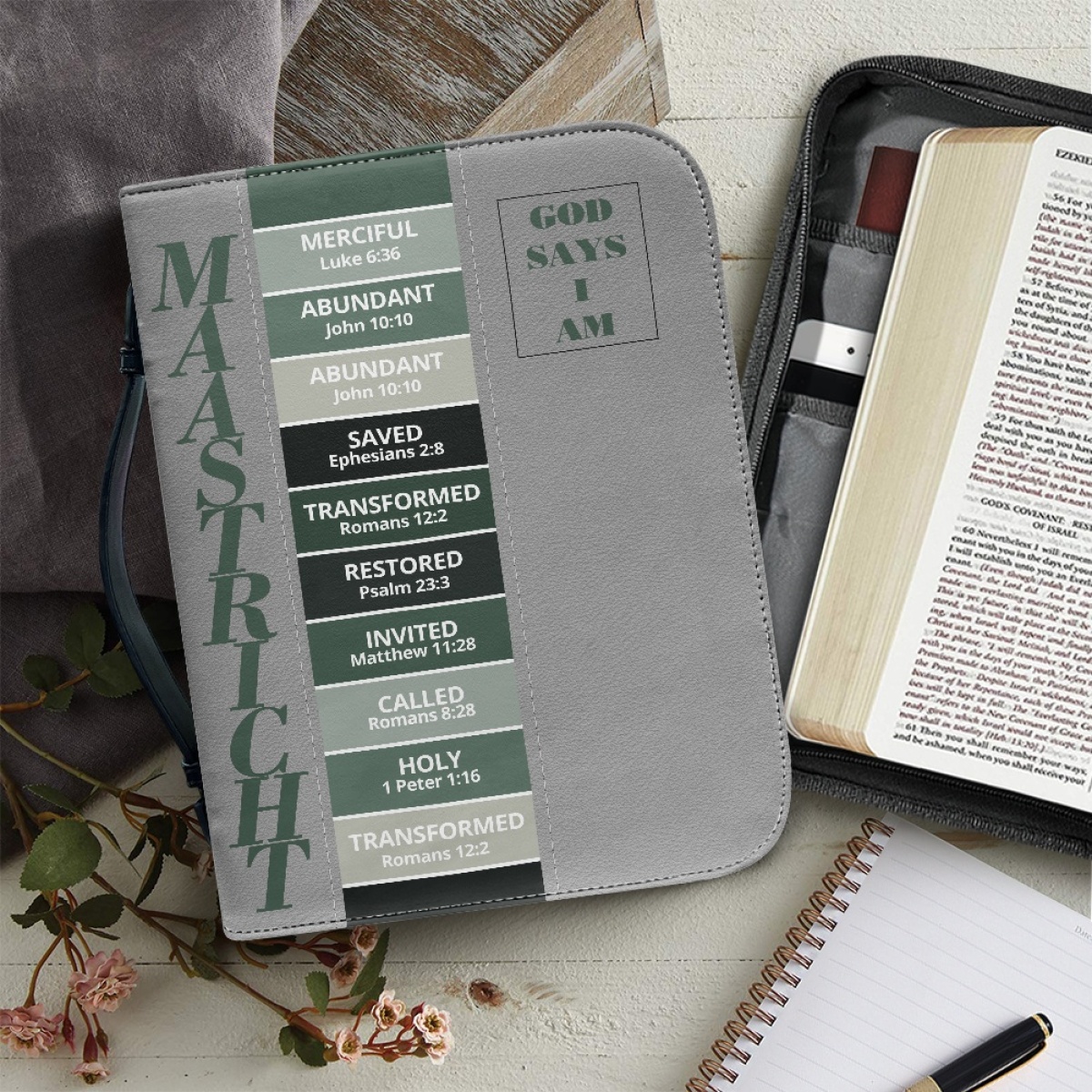 Women's Floral Leather Bible Case - Proverbs 3:5 Trust Engraved Women's Floral Leather Bible Case - Proverbs 3:5 Trust Engraved