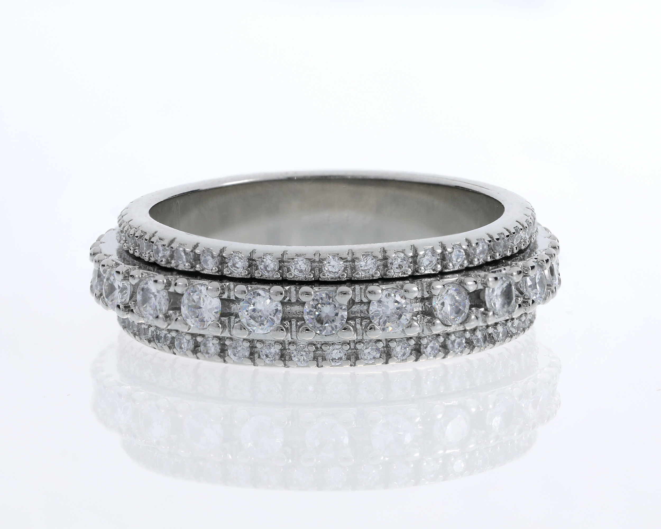 Stress Relief Moissanite Spinner Ring in Sterling Silver, Cubic Zirconia Fidget Ring For Men & Women, Anxiety Ring for Meditation