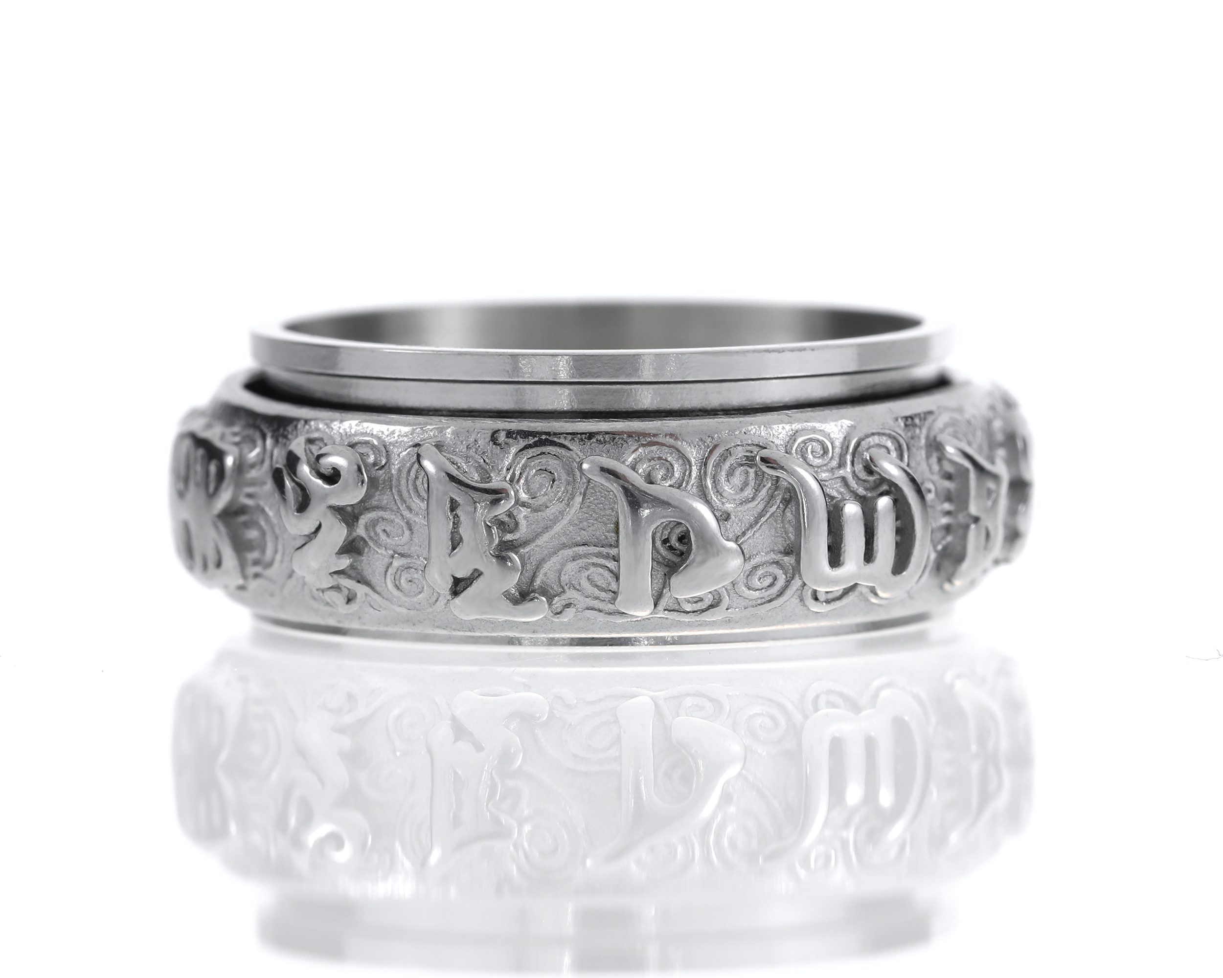 Stress Relief Spinner Ring in Titanium, Anxiety Relief Fidget Ring For Men & Women, Calming Jewelry for Meditation，Om Mani Padme Hum